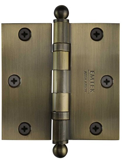 3 1/2 inch Solid Brass Ball-Bearing Door Hinge with Ball Tips in Antique Brass.